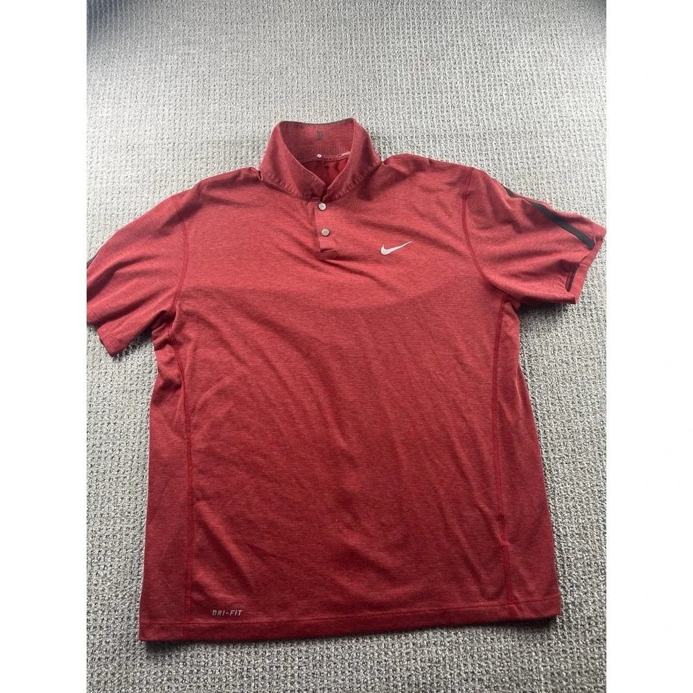 Nike Tiger Woods Collection Men's‎ L Red Dri-FIT Golf Polo Shirt 685859-687